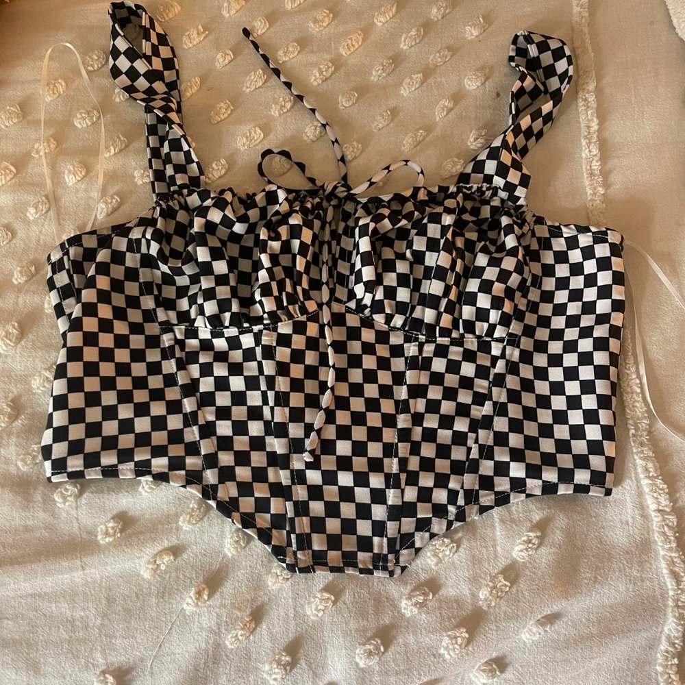 Checkered Cropped Corset Top